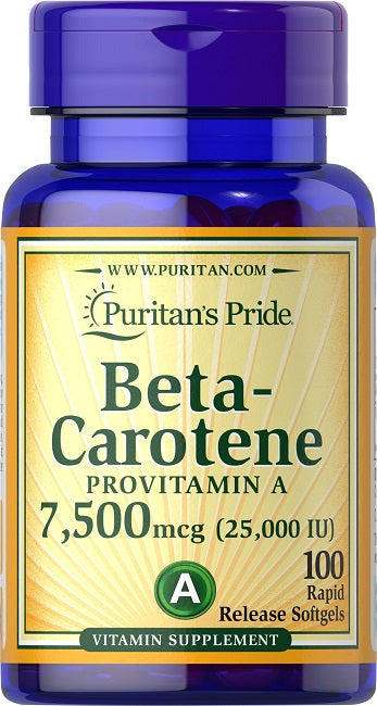Puritan's Pride Beta Caroteno 25000 UI 100 Sgel Vitamina A.