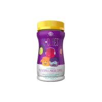 Thumbnail for A Solgar U-Cubes Children's Multi-Vitamin and Mineral 60 Gummies bottle with a purple lid and a yellow lid that contains delicious gummies for children.