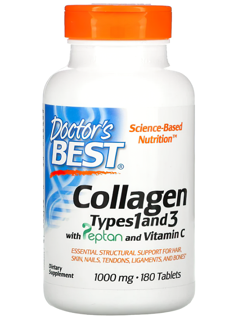 Doctor's Best Colagénio tipos 1 e 3 1000 mg 180 comprimidos com vitamina C.