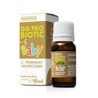 Thumbnail for A 10ml bottle of Herb's GG Probiotic Baby, designed for digestive support, is positioned next to its packaging. The label reveals it contains Lactobacillus rhamnosus GG ATCC 53103.