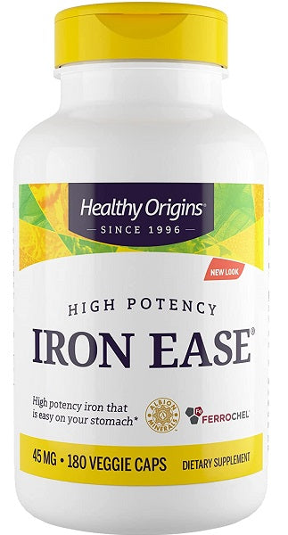 Healthy Origins Iron Ease 45 mg 180 cápsulas vegetais.