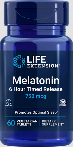 Melatonina 6 Hour Timed Release 750 mcg 60 cápsulas vegetais - frente 2