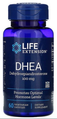 Miniatura de um frasco de Life Extension DHEA 100 mg 60 cápsulas vegetais.