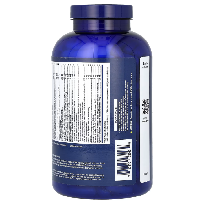 A bottle of Life Extension Mix Capsules, featuring a label that highlights essential vitamins and nutritional details, is complemented by a convenient barcode for easy scanning.