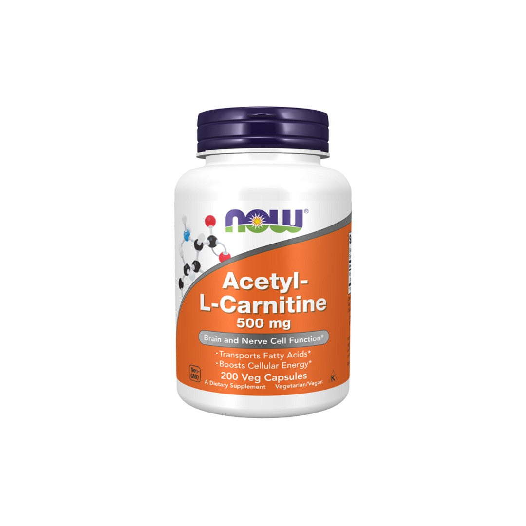 Now Foods Acetil-L-Carnitina 500 mg 200 cápsulas vegetais.