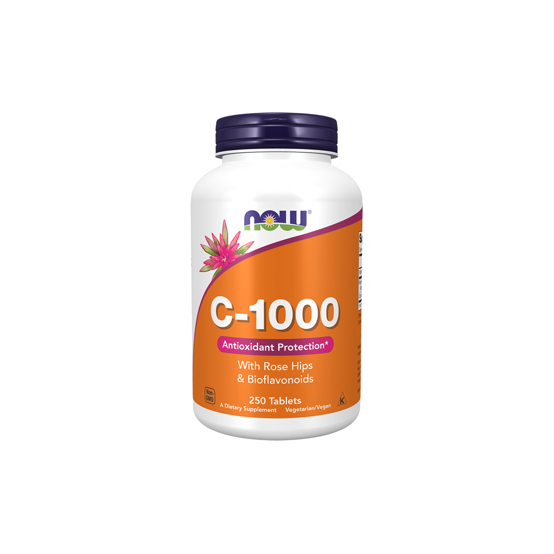 Introducing Vitamin C-1000 250 Tablets by Now Foods, a powerful supplement for immune support featuring Vitamin C, rose hips, and bioflavonoids. With 250 tablets per bottle, it supports collagen synthesis and contributes to overall wellness.