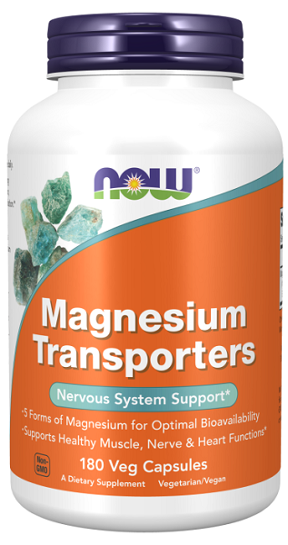 Now Now Foods Transportadores de Magnésio 120 mg 180 cápsulas vegetais.