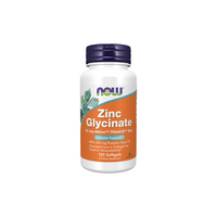 Thumbnail for A bottle of Now Foods Zinc Glycinate 30 mg, containing 120 softgels and enriched with the benefits of pumpkin seed oil, prominently labeled for immune system support.