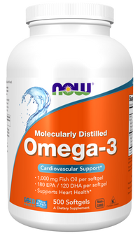 Miniatura de Now Foods Omega-3 180 EPA/120 DHA 500 softgel apoia a saúde do coração.