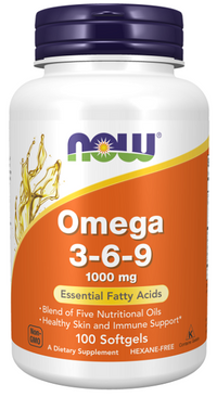 Thumbnail for Now Foods Omega 3-6-9 100 softgel é um suplemento rico em ácidos gordos essenciais que proporcionam inúmeros benefícios ao sistema cardiovascular. Graças às suas propriedades anti-inflamatórias, ajuda a combater a aterosclerose.