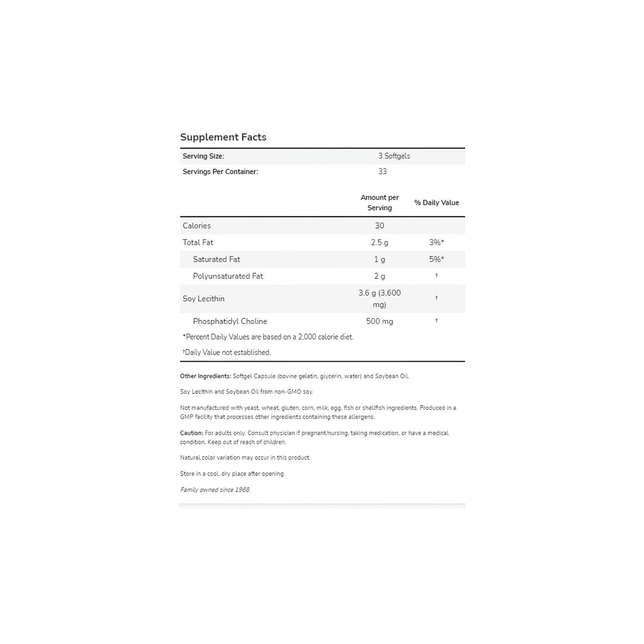 Lecitina 1200 mg 100 cápsulas de gelatina mole - Informação suplementar