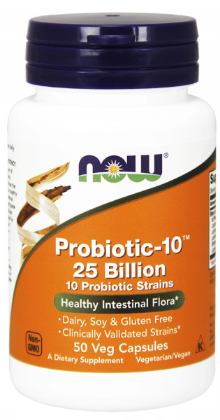 Now Foods Probiotic-10 25 Billion 50 vege capsules é um suplemento poderoso que contém 5 mil milhões de culturas vivas para apoiar a digestão e aumentar a imunidade.