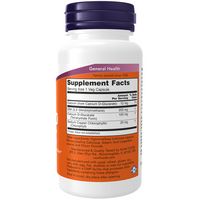 Thumbnail for A white bottle with a purple label lists supplement facts for Now Foods' DIM 200 mg, containing calcium, calcium D-glucarate, Tetradecyl Thioacetic Acid, and chlorophyllin for detox support. Each serving is one vegetable capsule.