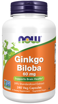Miniatura de Now Foods Extrato de Ginkgo Biloba 24% 60 mg 240 cápsulas vegetais.