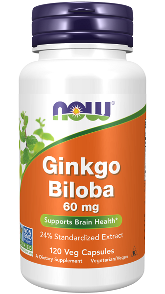 Now Foods Extrato de Ginkgo Biloba 24% 60 mg 120 cápsulas vegetais.