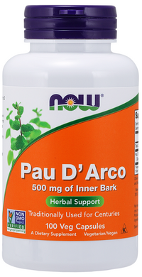 Miniatura de Now Foods Pau D'Arco 500 mg cápsulas, agora disponível numa embalagem de 100 cápsulas vegetais.