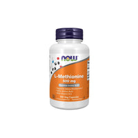 Thumbnail for A bottle of **Now Foods L-Methionine 500 mg 100 Veg Capsules** dietary supplement. The label highlights it supports detox mechanisms, includes sulfur amino acid with Vitamin B6, and promotes joint health.