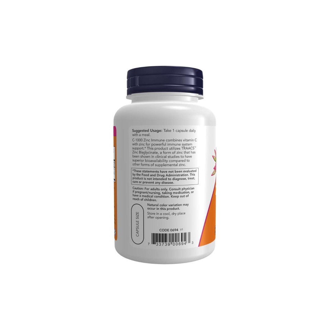 C-1000 Zinc Immune 90 Veg Capsules - back