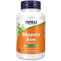 Thumbnail for Bottle of Now Foods Slippery Elm 400 mg 100 Veg Capsules herbal supplement, labeled to help coat and soothe the gastrointestinal tract.