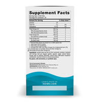 Thumbnail for The back of the Nordic Naturals Complete Omega 565 mg 60 Soft Gels bottle displays nutritional information such as calories, total fat, cholesterol, omega-3 and DHA content, and serving size. It is free from gluten, artificial colors, or flavors.