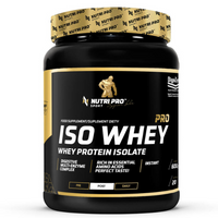 Thumbnail for A container of Nutri Pro Sport Iso Whey PRO in vanilla flavor, weighing 600g, features a sleek black and gold design and includes digestive enzymes and essential amino acids for optimal nutrition.