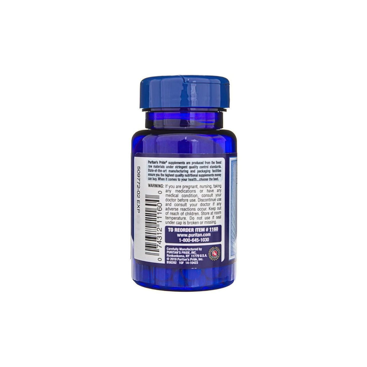 Uma garrafa de Puritan's Pride Vitamina B-6 Piridoxina 50 mg 100 comprimidos, promovendo a saúde cardiovascular e o metabolismo energético, sobre fundo branco.