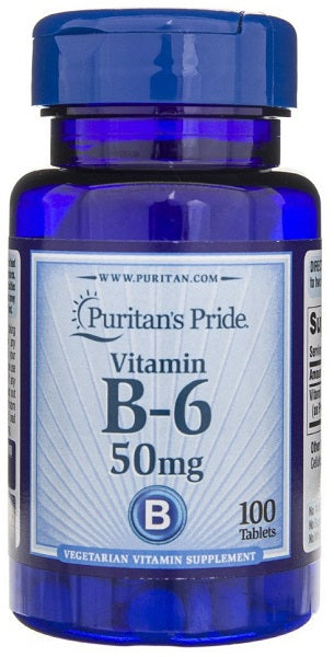 Puritan's Pride Vitamina B-6 Piridoxina 50 mg 100 comprimidos apoia o metabolismo energético e a saúde cardiovascular.