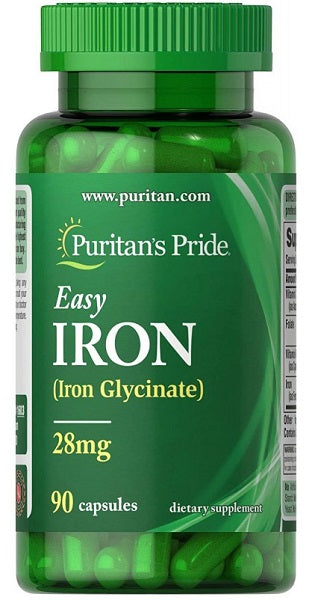 Puritan's Pride Easy Iron 28 mg 90 cápsulas Cápsulas de glicinato de ferro.