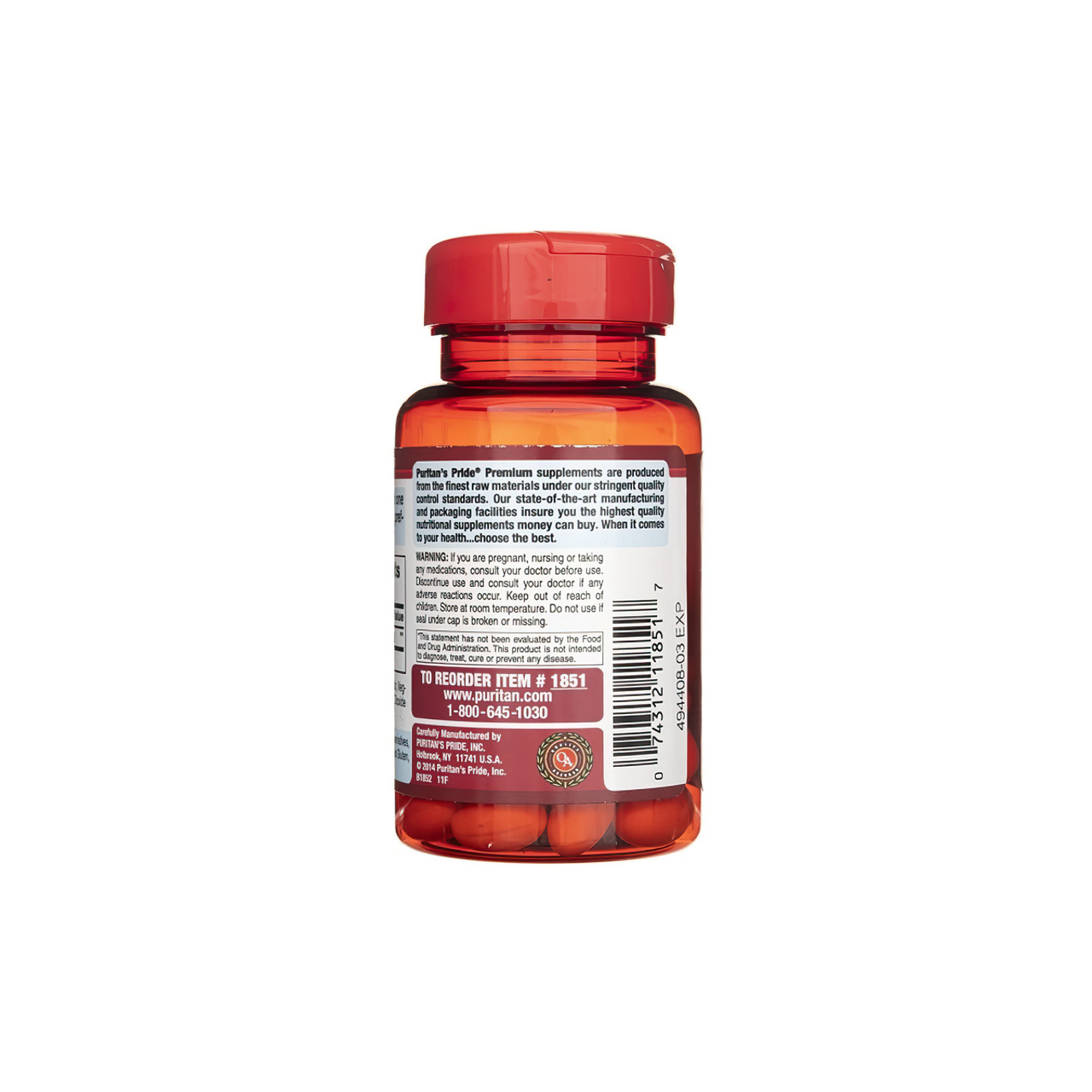 Um frasco de Coenzyme Q10 - 120 mg 60 Rapid Release softgels da Puritan's Pride sobre um fundo branco.