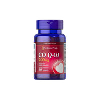 Miniatura de Um frasco de Q-SORB™ Co Q-10 200 mg 30 cápsulas de gel de libertação rápida da Puritan's Pride com um fundo branco repleto de antioxidantes para aumentar os níveis de energia e fortalecer o sistema imunitário.