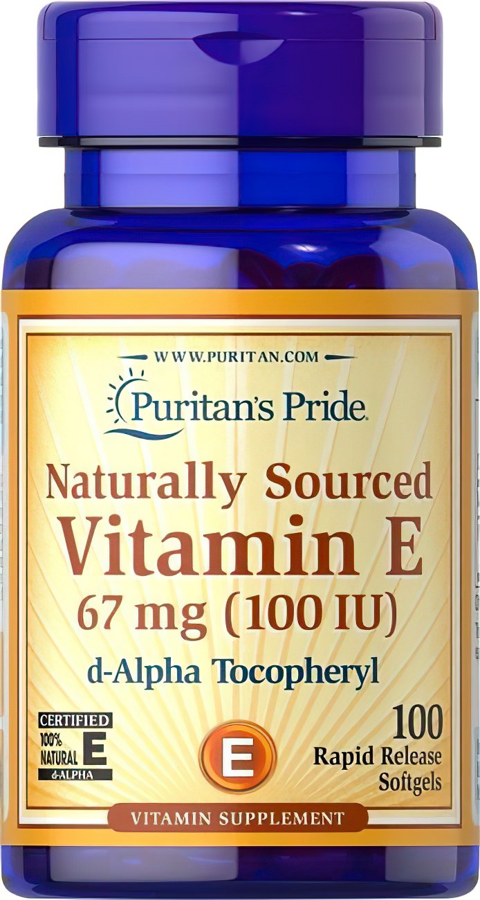Puritan's Pride Vitamina E 100 UI D-Alfa Tocoferol 100% Natural 100 cápsulas moles de libertação rápida.