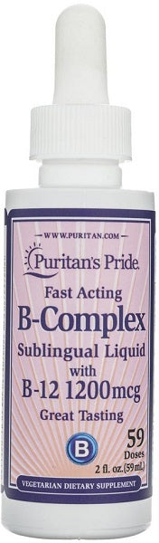 Um frasco de Puritan's Pride B-Complex com Vitamina B12 Líquido - 59 ml.
