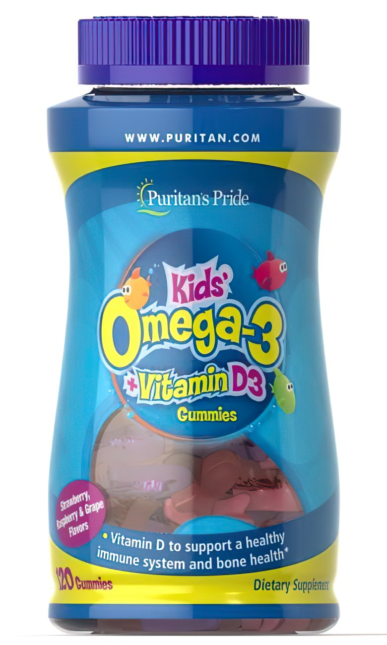 Puritan's Pride Omega 3, DHA & D3 para Crianças 120 Gomas.