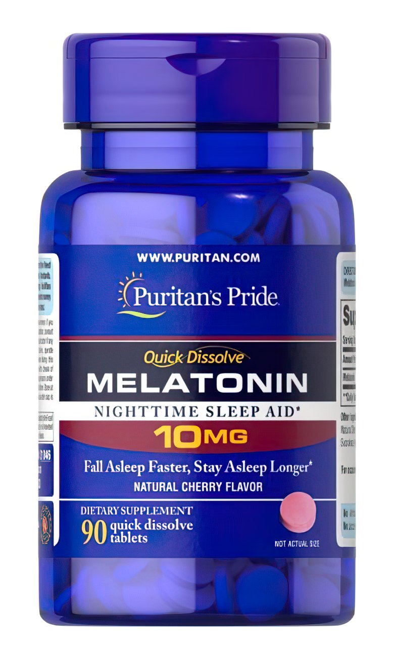 Puritan's Pride Melatonina 10 mg 90 comprimidos de dissolução rápida com sabor a cereja.