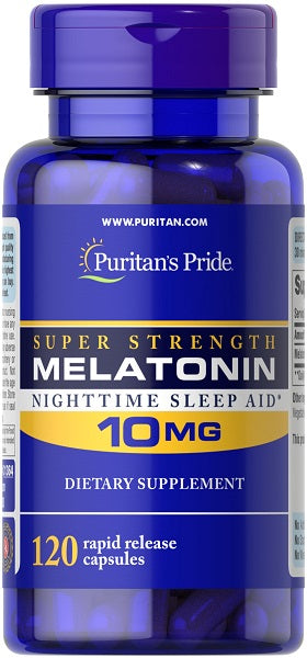 Puritan's Pride Melatonina 10 mg 120 cápsulas, super-forte, sono noturno.
