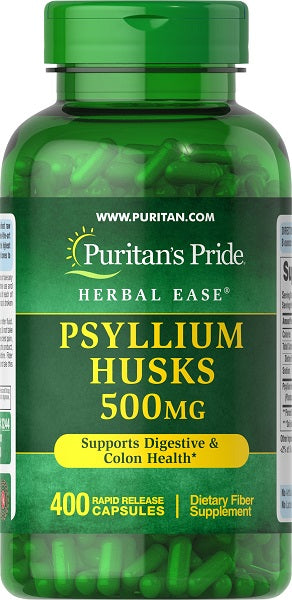 Promove a saúde digestiva com Puritan's Pride Psyllium Husks 500 mg 400 Rapid Release Capsules, uma fonte de fibras solúveis para uma óptima saúde do cólon.
