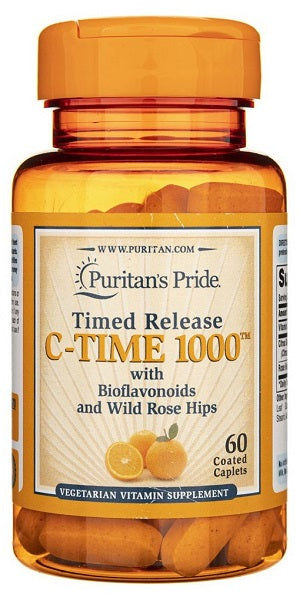 Puritan's Pride Vitamina C-1000 mg com Rosa Mosqueta de libertação prolongada 60 cápsulas revestidas.