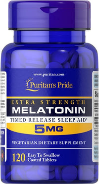 Miniatura de Puritan's Pride Melatonin 5 mg with B-6 120 Tablets Timed Release.