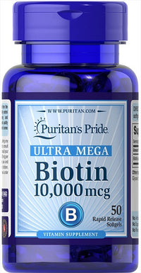 Miniatura de Puritan's Pride Biotin - 10000 mcg, um suplemento alimentar.