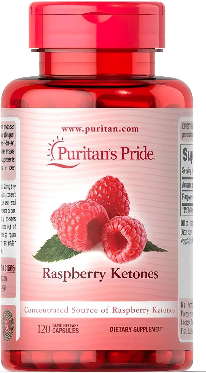 Puritan's Pride Raspberry Ketones 100 mg 120 cápsulas Rapid Realase, um poderoso suplemento repleto de antioxidantes e concebido para aumentar a perda de peso e o metabolismo.