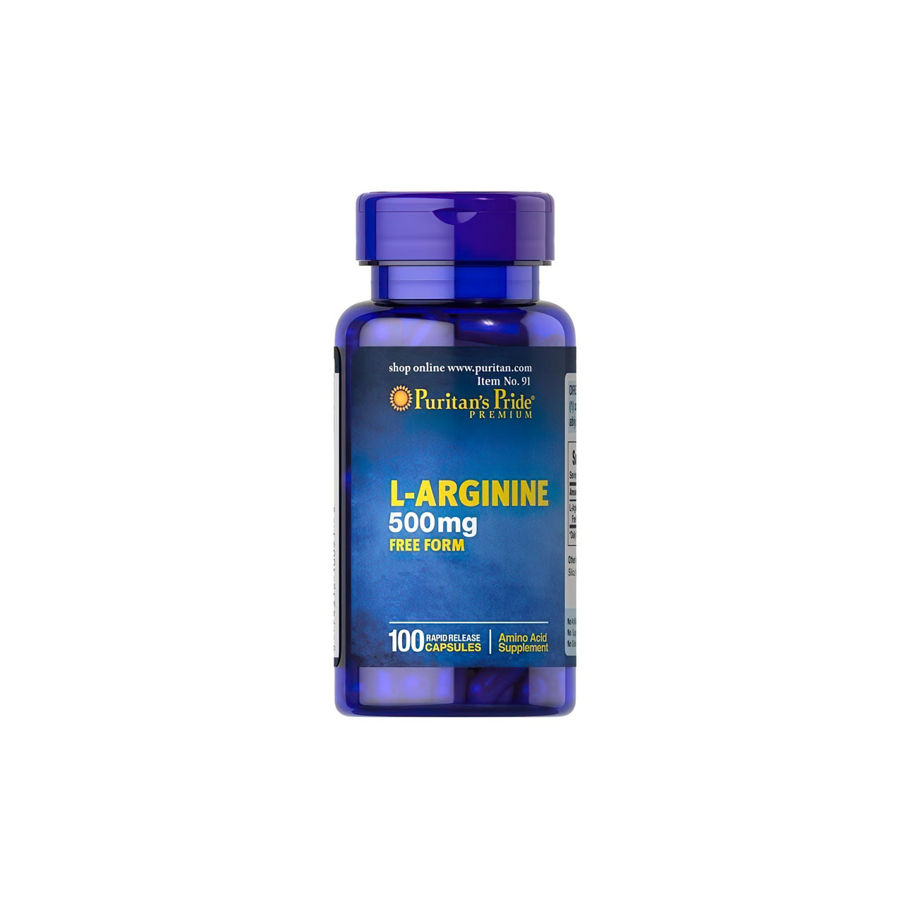 L-arginina 500 mg forma livre 100 cápsulas - frente
