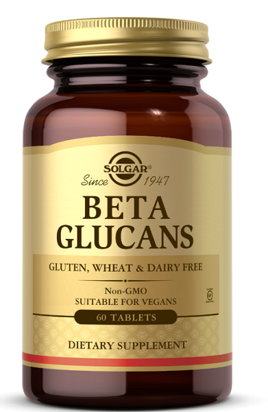 Um frasco de Solgar Beta Glucans, um suplemento alimentar.