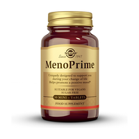 Thumbnail for Solgar's Meno Prime 30 Tablets is a supplement featuring vegan, sugar-free mini-tablets, enhanced with saffron and rhubarb extracts, crafted to support mood balance during menopause.