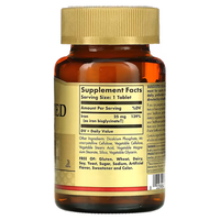 Thumbnail for Solgar's Chelated Iron 25 mg 100 Tablets come in a brown bottle with a gold cap and feature nutritional information that emphasizes chelated iron, crucial for oxygen transport and energy production. The product also highlights the absence of ingredients such as gluten and dairy.