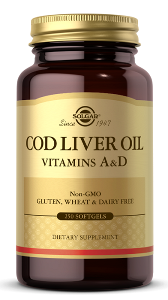 Um frasco de Solgar Cod Liver Oil Sftgels Vitamin A & D 250 softgel e adicionar.