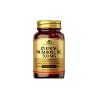 Thumbnail for Solgar's Evening Primrose Oil 500 mg, a bottle of 30 softgels containing gamma-linolenic acid (GLA), is labeled as cold-pressed and free from sugar, salt, and starch to support hormone balance.