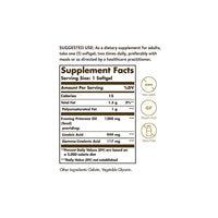 Miniatura de um rótulo que mostra os ingredientes do suplemento Solgar's Evening Primrose Oil 1300 mg 60 Softgels.