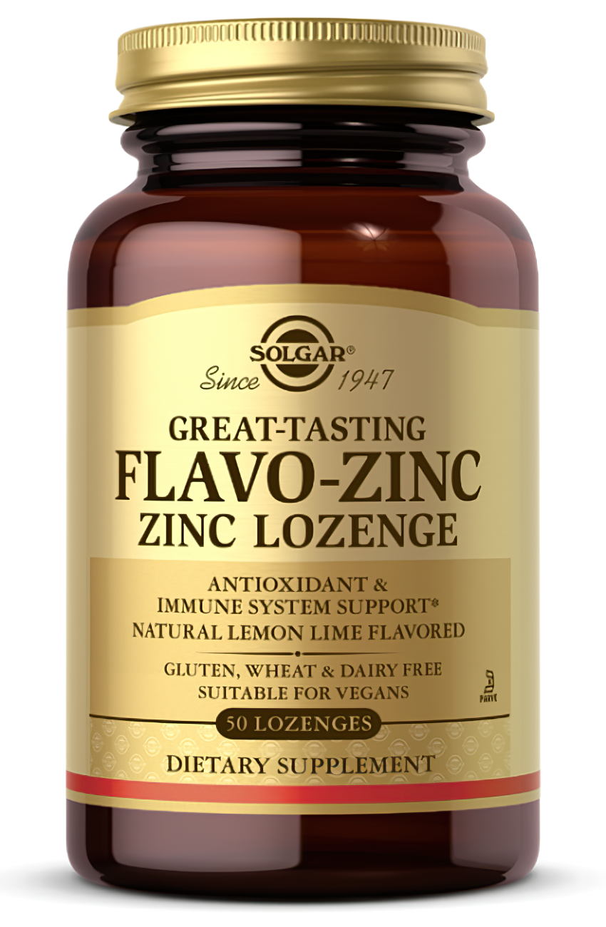 Flavo-Zinc Zinc 23 mg 50 Lozenge, com um sabor excelente, da Solgar.