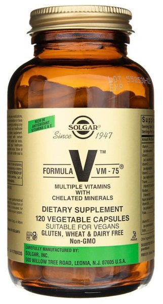 Um frasco de Formula VM-75 120 cápsulas vegetais da Solgar.