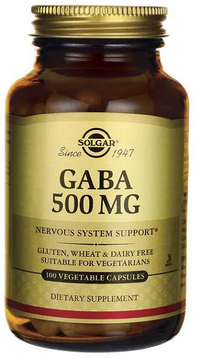 Miniatura de Um frasco de Solgar GABA 500 mg 100 cápsulas vegetais.